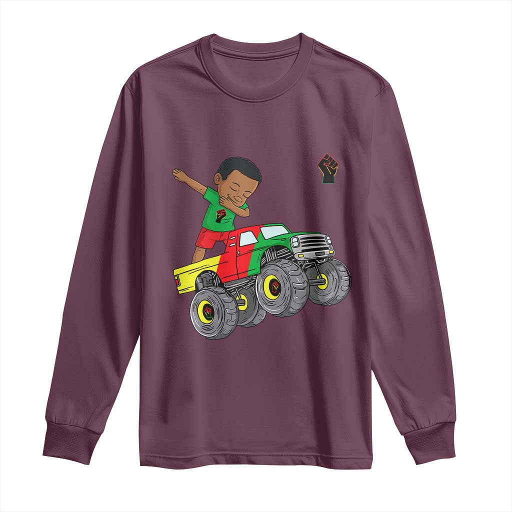 Funny Black History Long Sleeve Shirt African Kids Dabbing Black King In Monster Truck