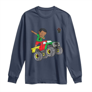 Funny Black History Long Sleeve Shirt African Kids Dabbing Black King In Monster Truck