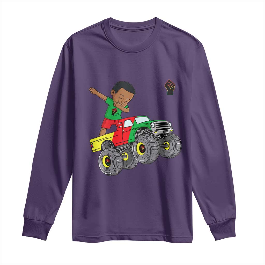 Funny Black History Long Sleeve Shirt African Kids Dabbing Black King In Monster Truck