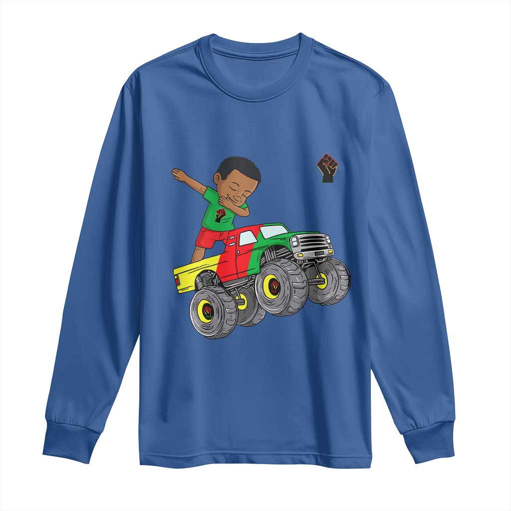 Funny Black History Long Sleeve Shirt African Kids Dabbing Black King In Monster Truck