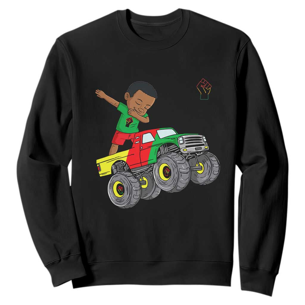 Funny Black History Sweatshirt African Kids Dabbing Black King In Monster Truck