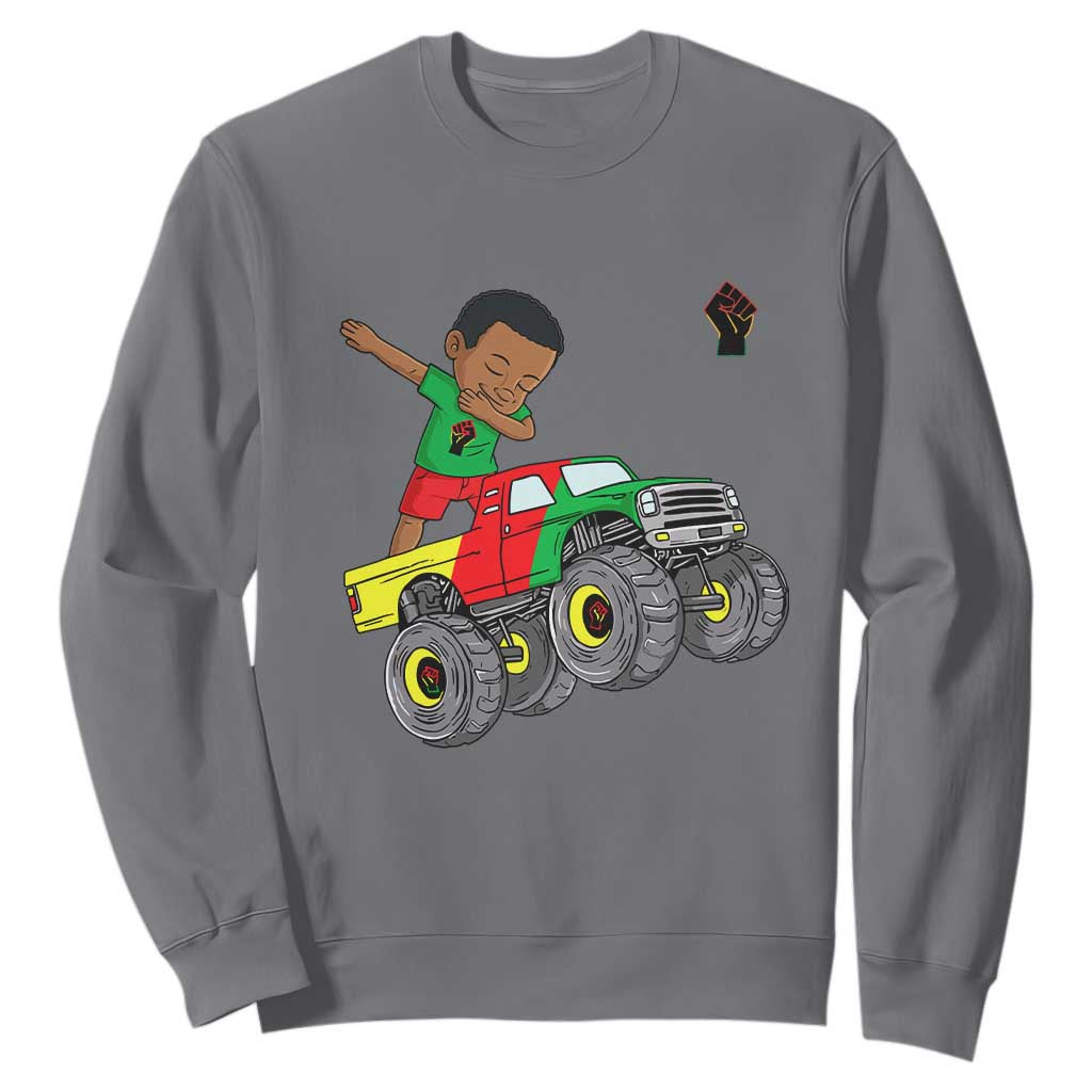 Funny Black History Sweatshirt African Kids Dabbing Black King In Monster Truck