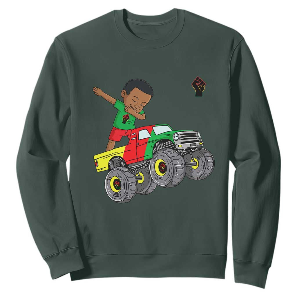 Funny Black History Sweatshirt African Kids Dabbing Black King In Monster Truck