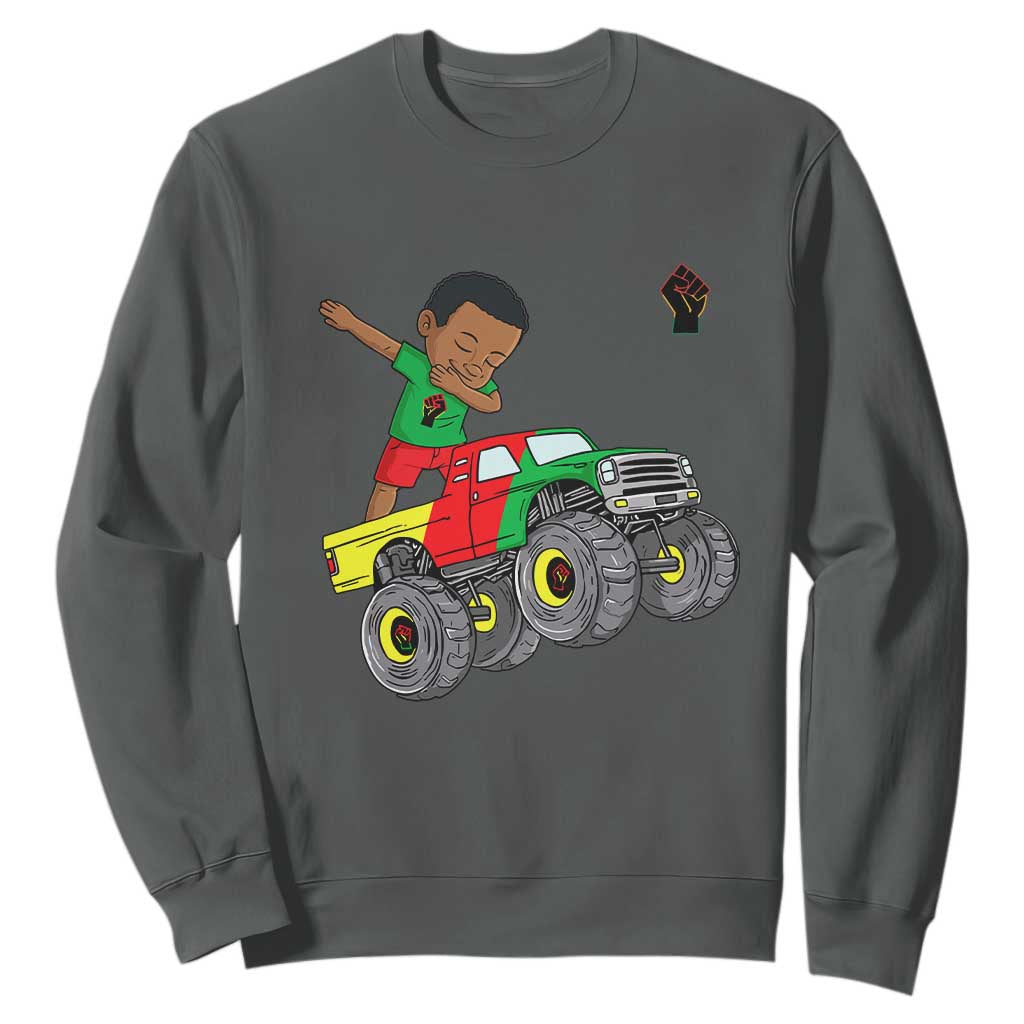 Funny Black History Sweatshirt African Kids Dabbing Black King In Monster Truck