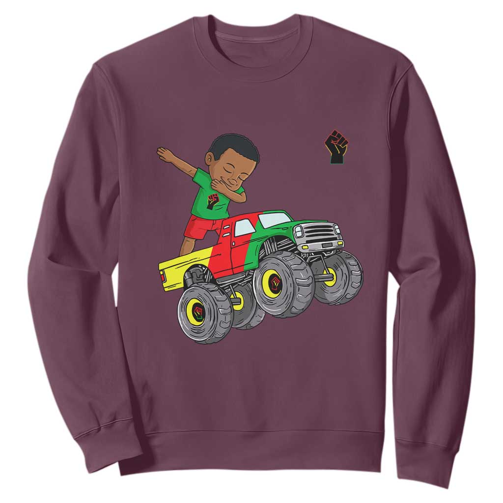Funny Black History Sweatshirt African Kids Dabbing Black King In Monster Truck