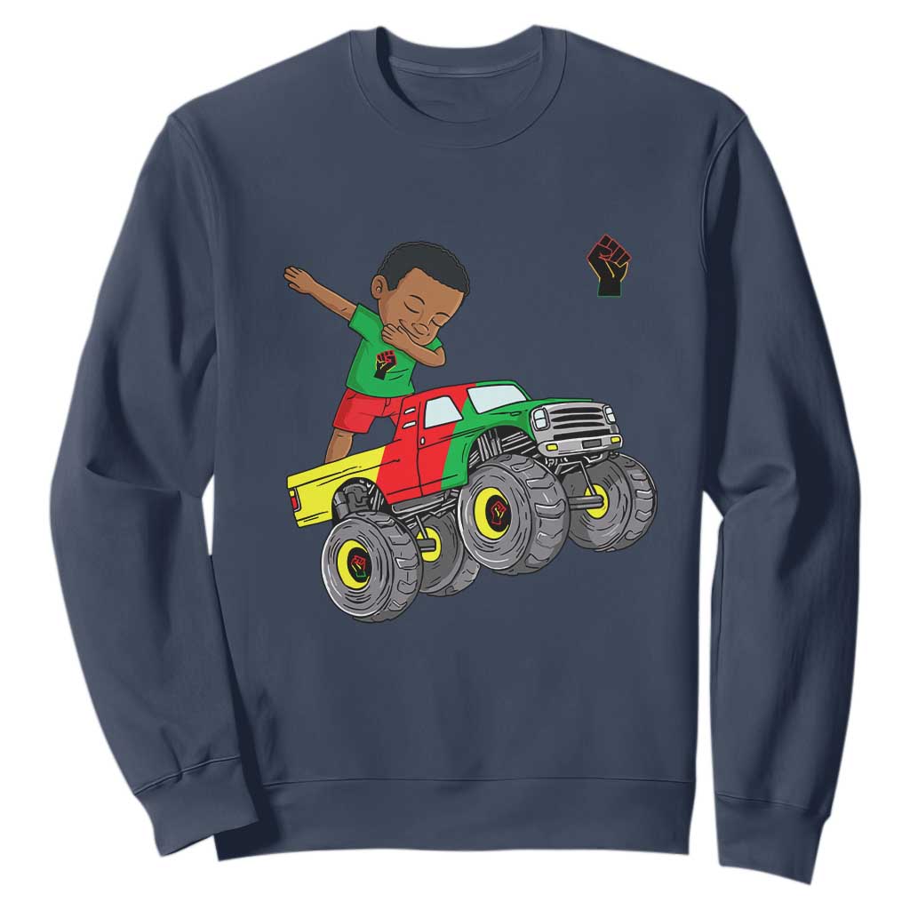 Funny Black History Sweatshirt African Kids Dabbing Black King In Monster Truck