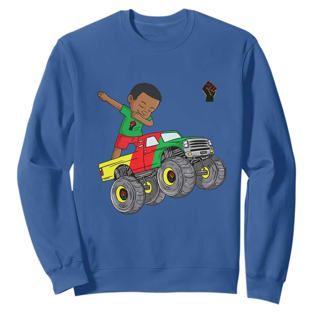 Funny Black History Sweatshirt African Kids Dabbing Black King In Monster Truck