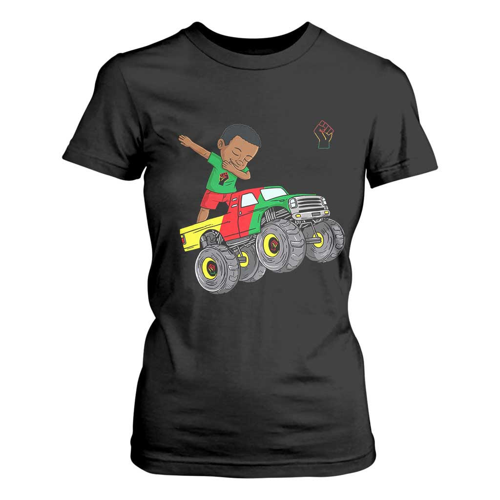 Funny Black History T Shirt For Women African Kids Dabbing Black King In Monster Truck