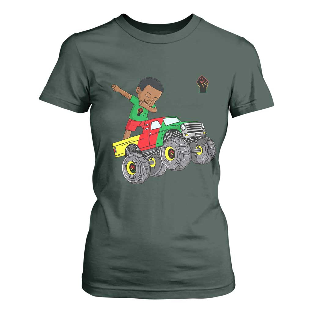 Funny Black History T Shirt For Women African Kids Dabbing Black King In Monster Truck