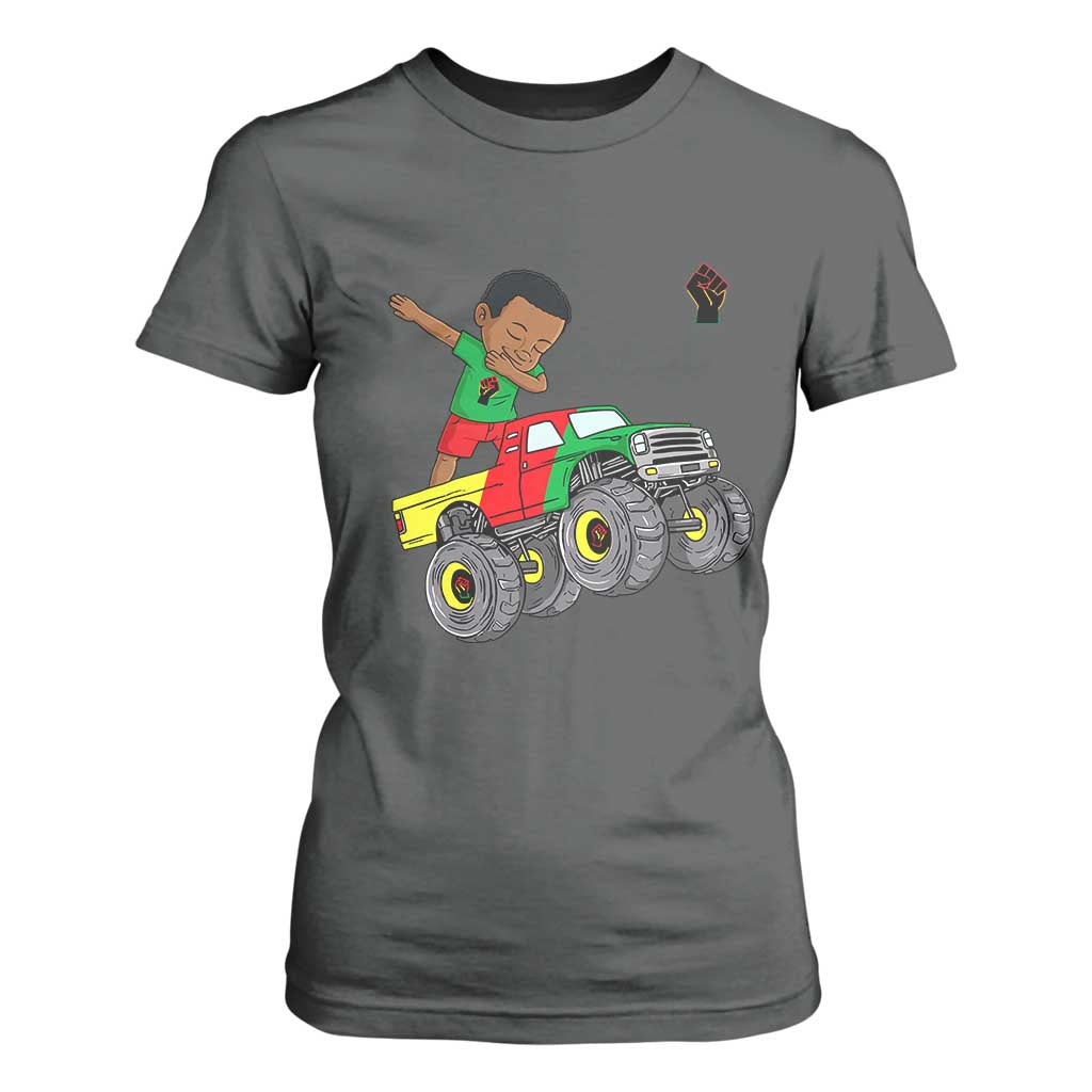 Funny Black History T Shirt For Women African Kids Dabbing Black King In Monster Truck