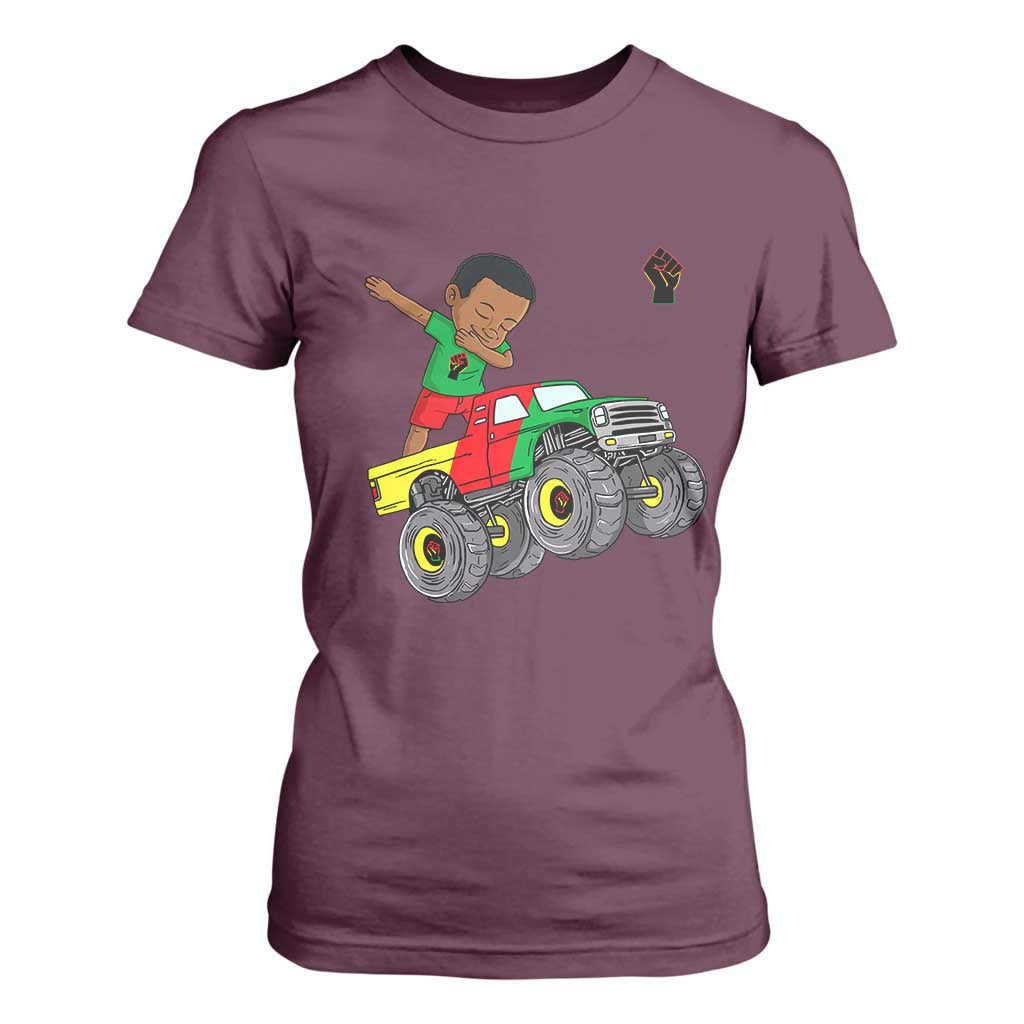 Funny Black History T Shirt For Women African Kids Dabbing Black King In Monster Truck