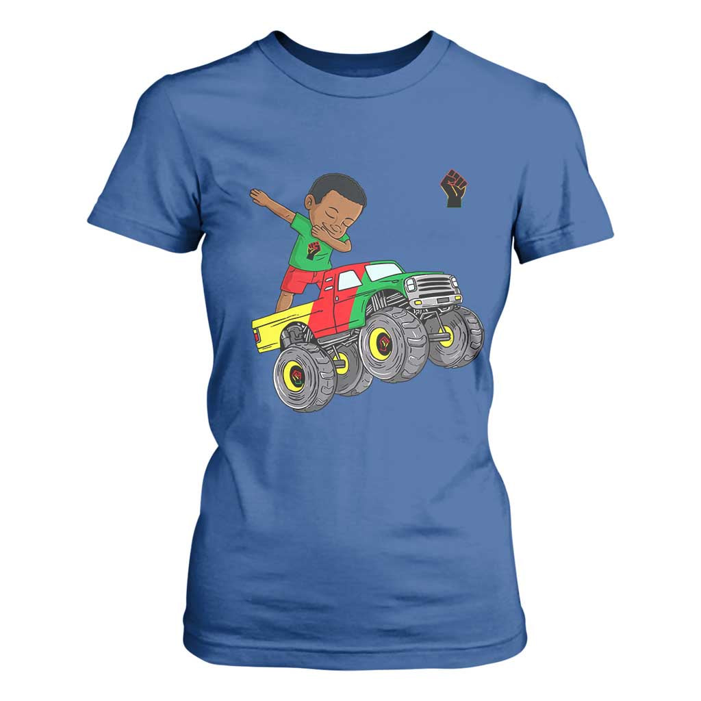 Funny Black History T Shirt For Women African Kids Dabbing Black King In Monster Truck