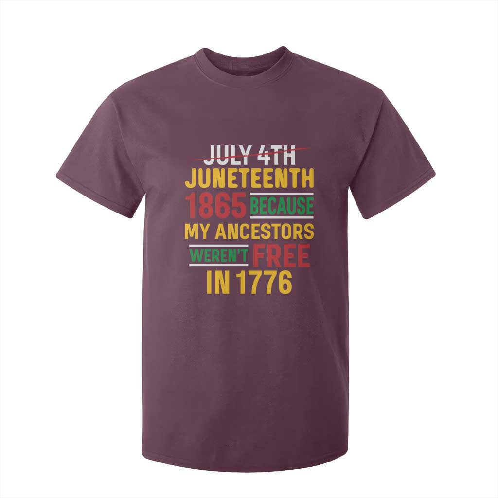 Juneteenth 1865 T Shirt For Kid Not July 4th Because My Ancestors Weren't Free in 1776