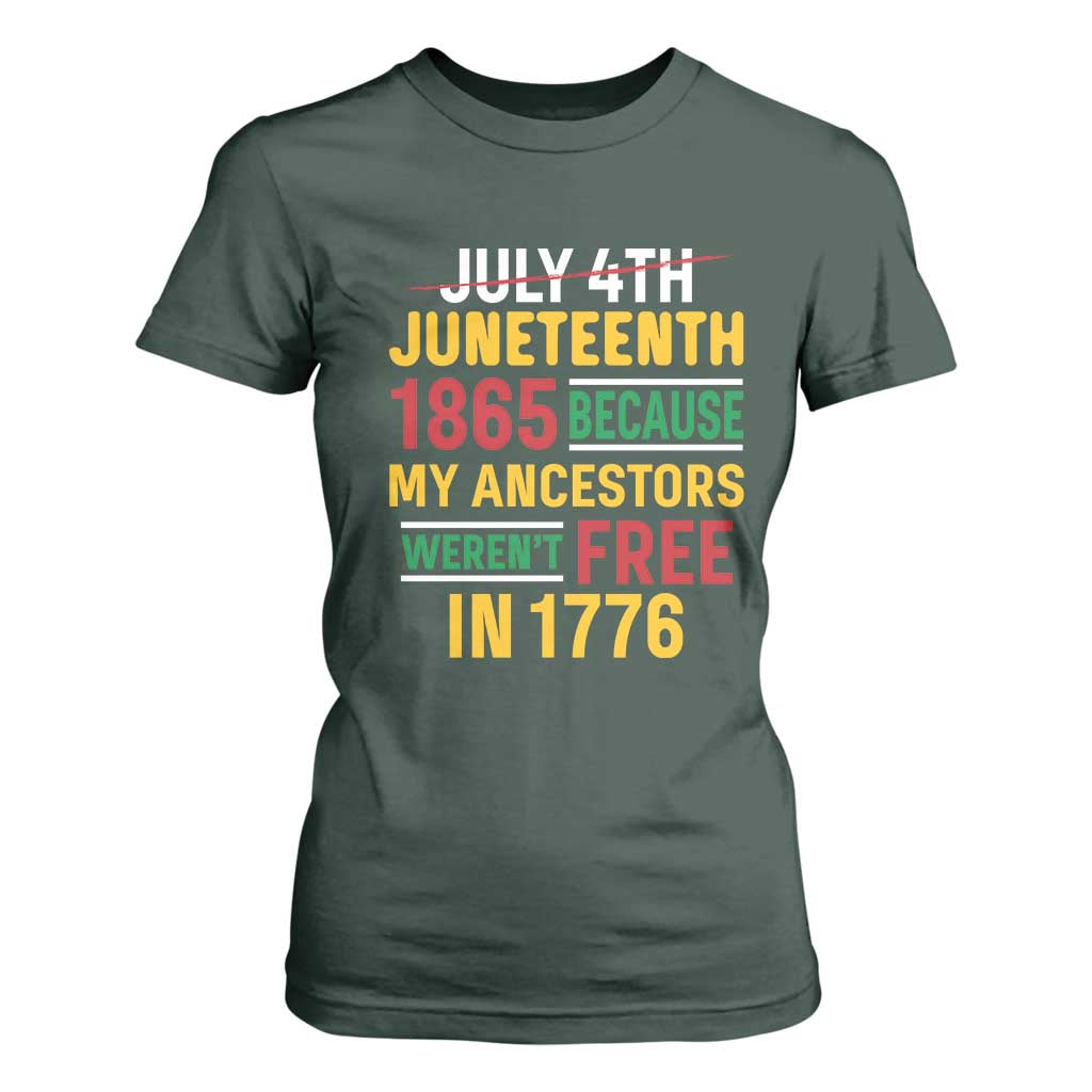 Juneteenth 1865 T Shirt For Women Not July 4th Because My Ancestors Weren't Free in 1776