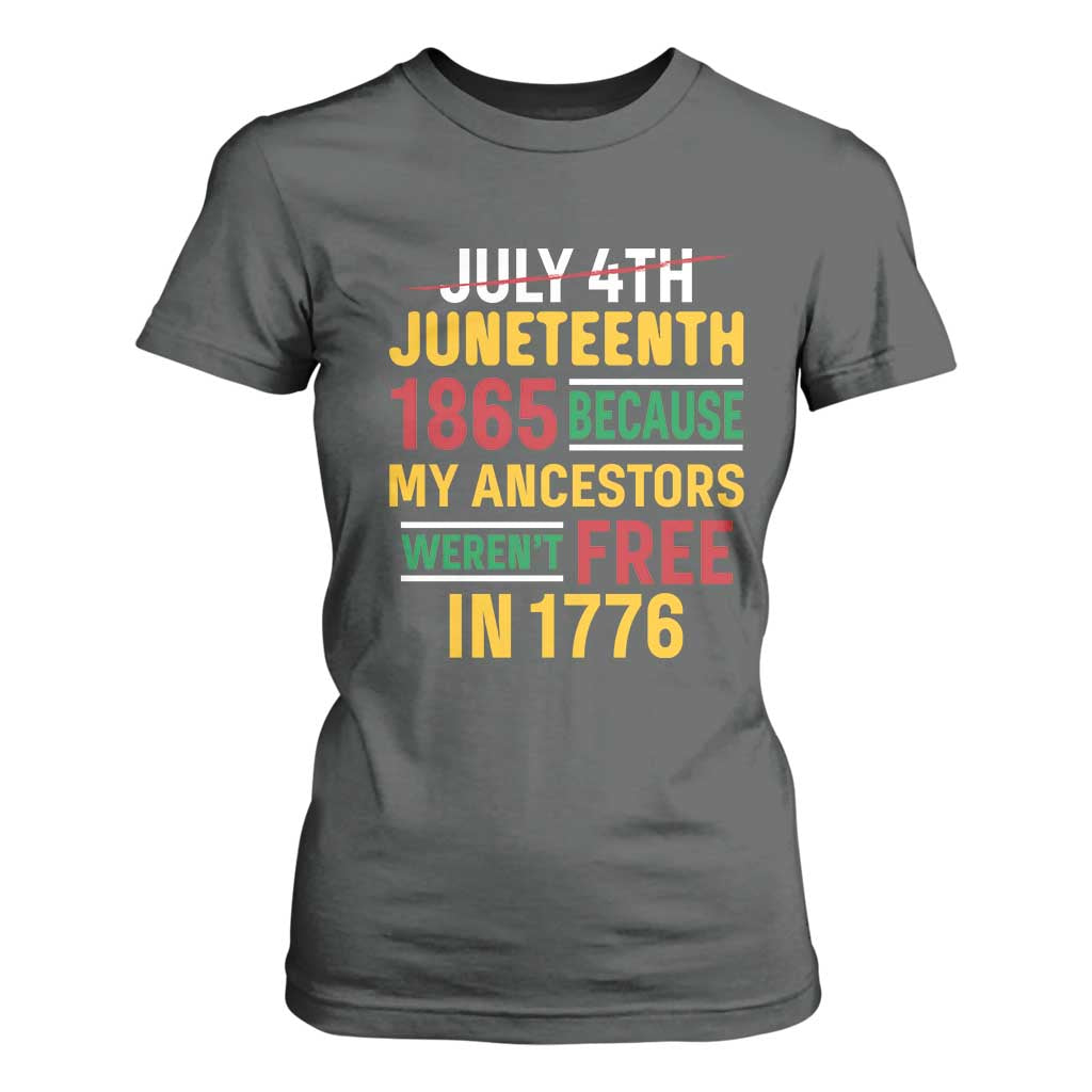 Juneteenth 1865 T Shirt For Women Not July 4th Because My Ancestors Weren't Free in 1776
