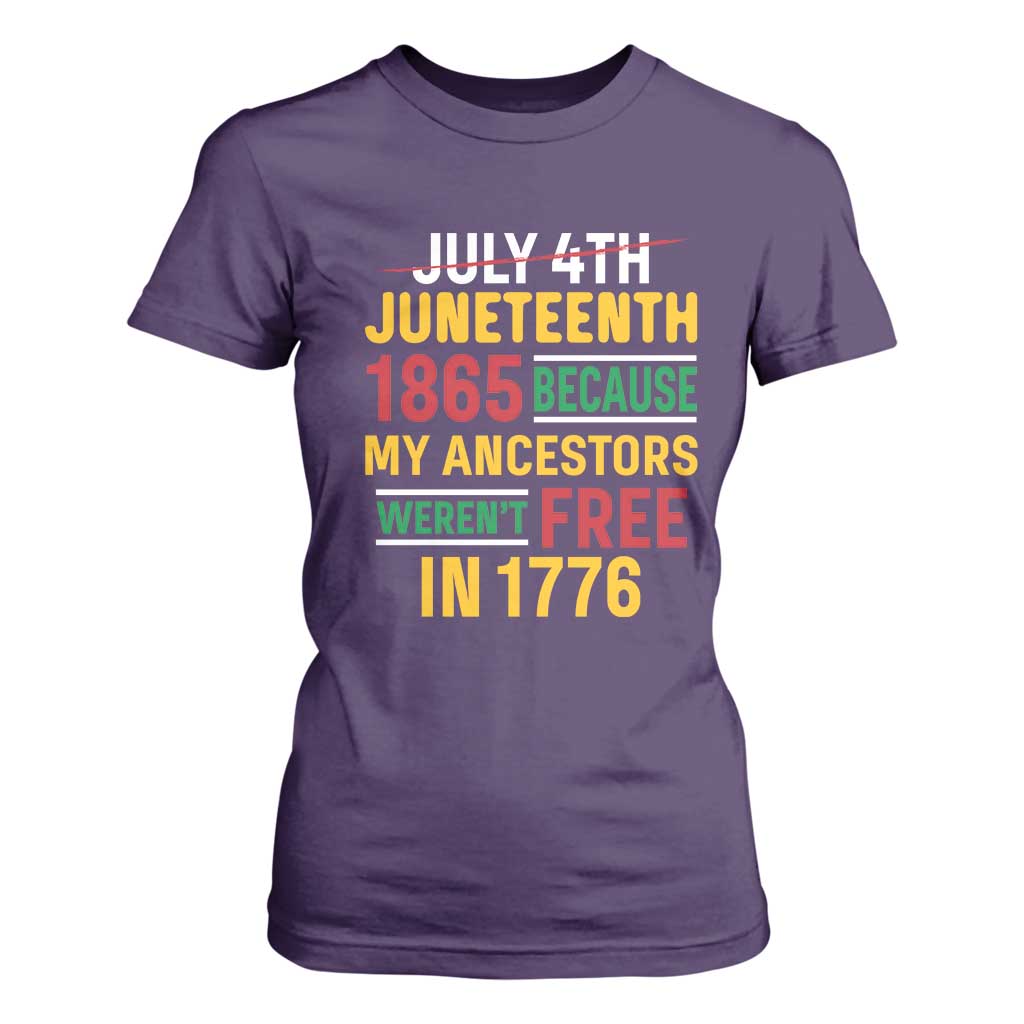 Juneteenth 1865 T Shirt For Women Not July 4th Because My Ancestors Weren't Free in 1776