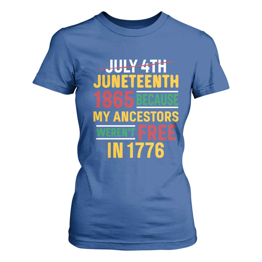Juneteenth 1865 T Shirt For Women Not July 4th Because My Ancestors Weren't Free in 1776