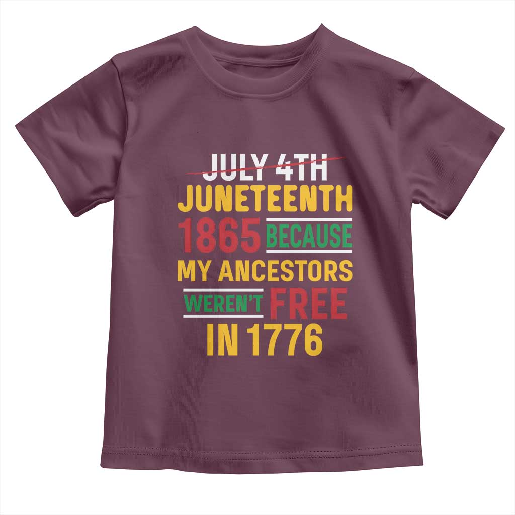 Juneteenth 1865 Toddler T Shirt Not July 4th Because My Ancestors Weren't Free in 1776