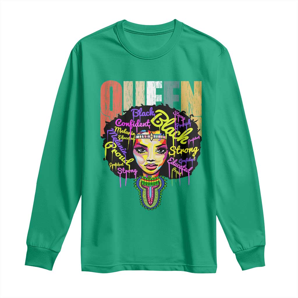 Black Queen Long Sleeve Shirt Proud Melanin Strong Educated Retro Vintage