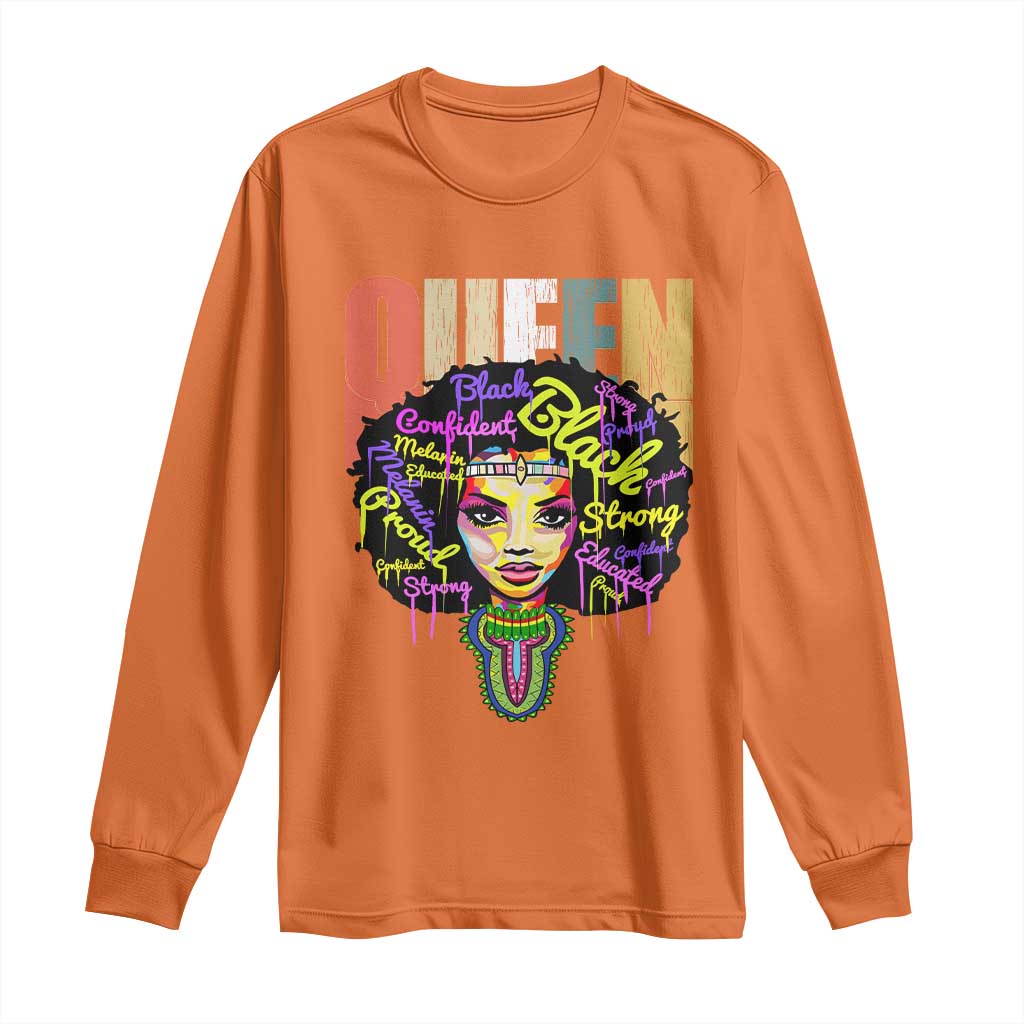 Black Queen Long Sleeve Shirt Proud Melanin Strong Educated Retro Vintage
