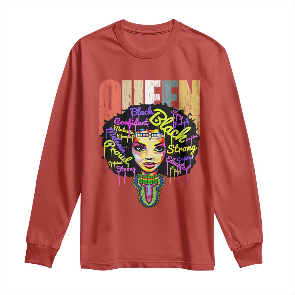 Black Queen Long Sleeve Shirt Proud Melanin Strong Educated Retro Vintage