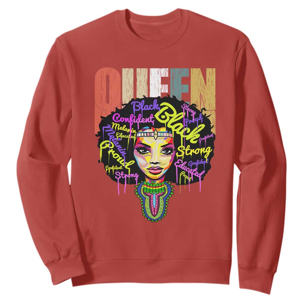 Black Queen Sweatshirt Proud Melanin Strong Educated Retro Vintage