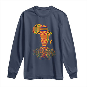 My Roots Black History Long Sleeve Shirt With Traditional Kente and Africa Map