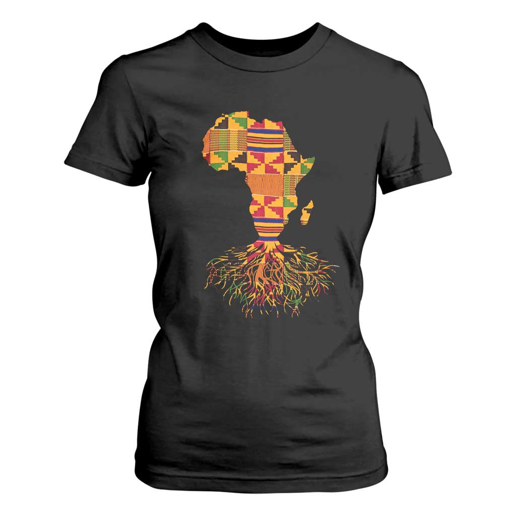 My Roots Black History T Shirt For Women With Traditional Kente and Africa Map