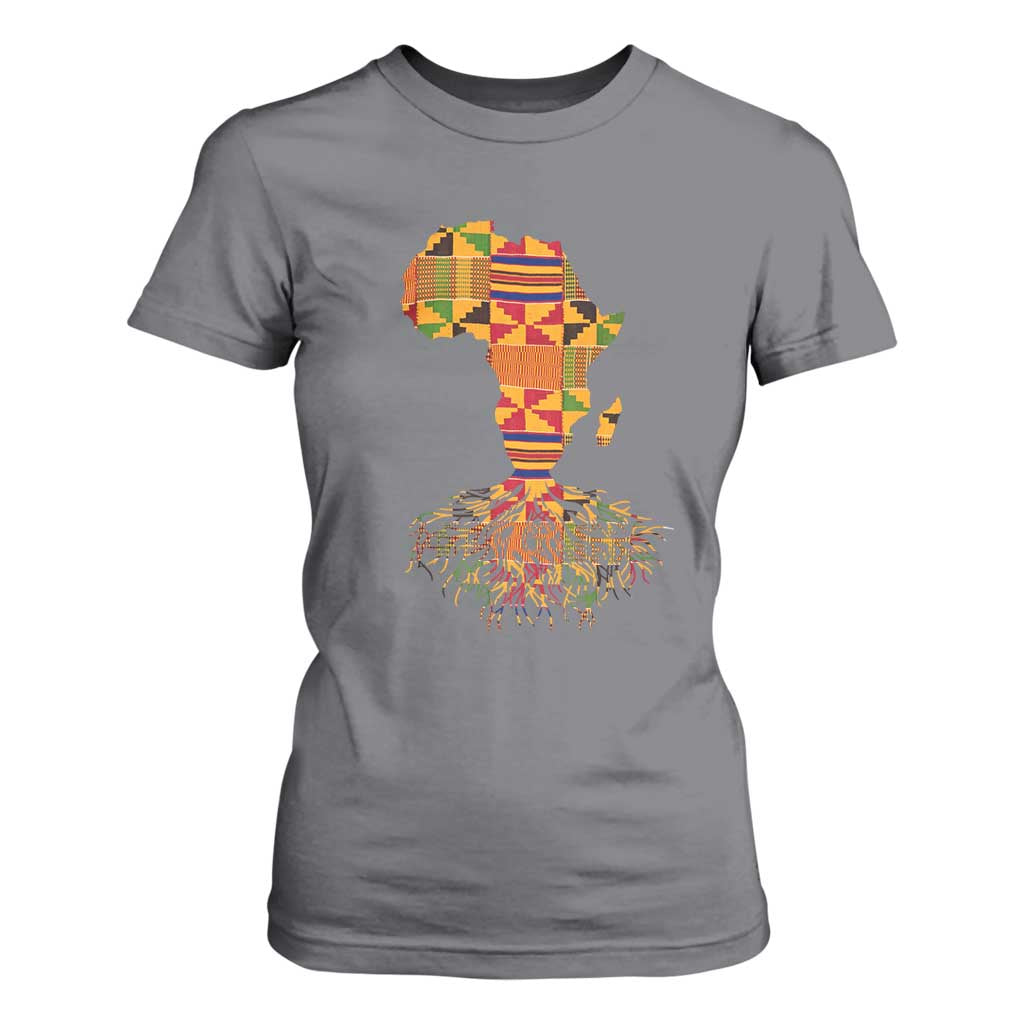 My Roots Black History T Shirt For Women With Traditional Kente and Africa Map