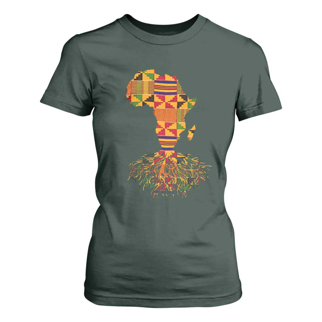 My Roots Black History T Shirt For Women With Traditional Kente and Africa Map