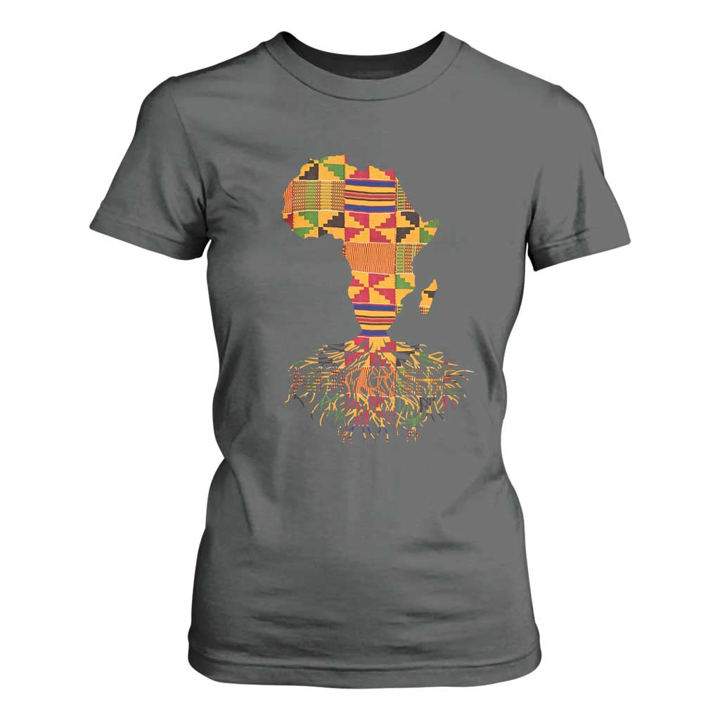 My Roots Black History T Shirt For Women With Traditional Kente and Africa Map