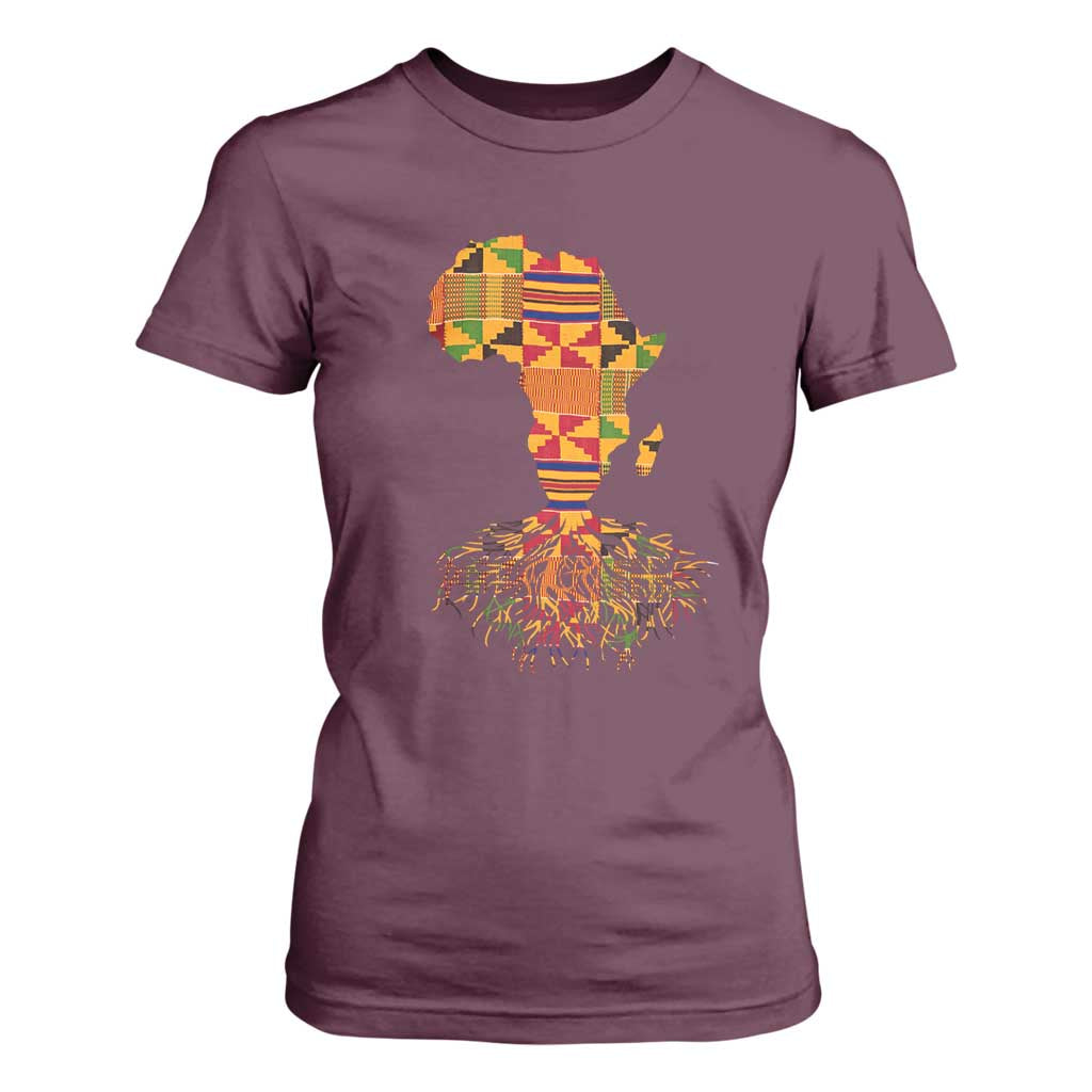 My Roots Black History T Shirt For Women With Traditional Kente and Africa Map