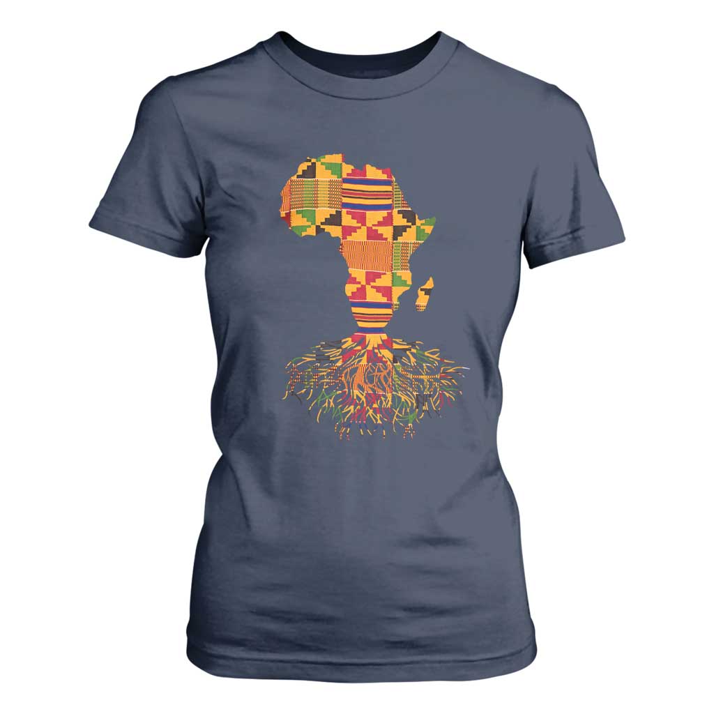 My Roots Black History T Shirt For Women With Traditional Kente and Africa Map