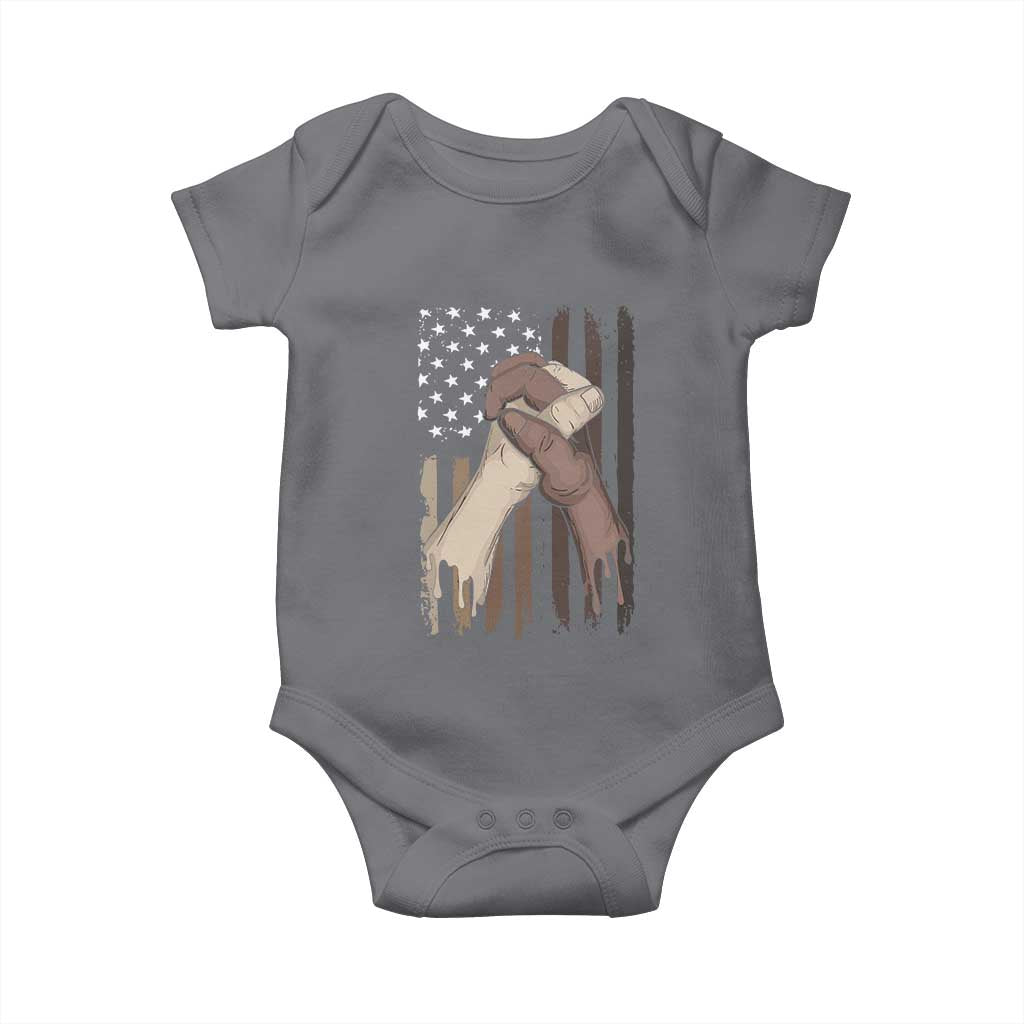 Black American Baby Onesie US Flag Holding Hands