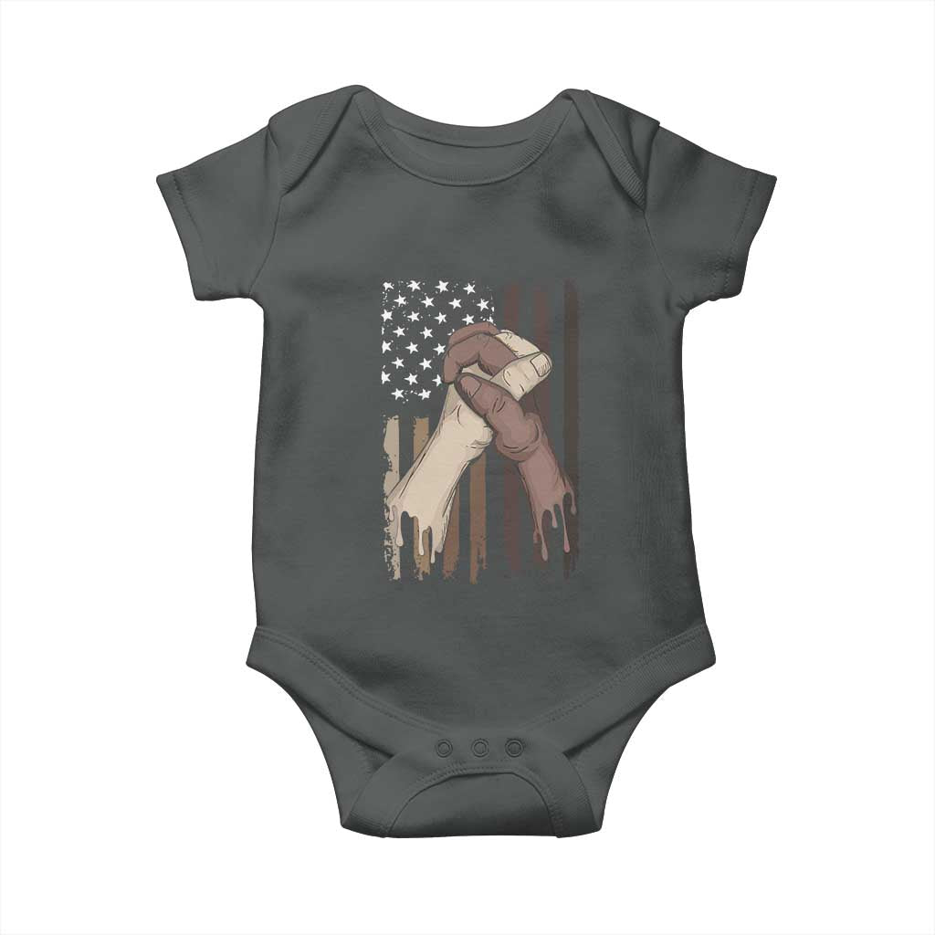 Black American Baby Onesie US Flag Holding Hands