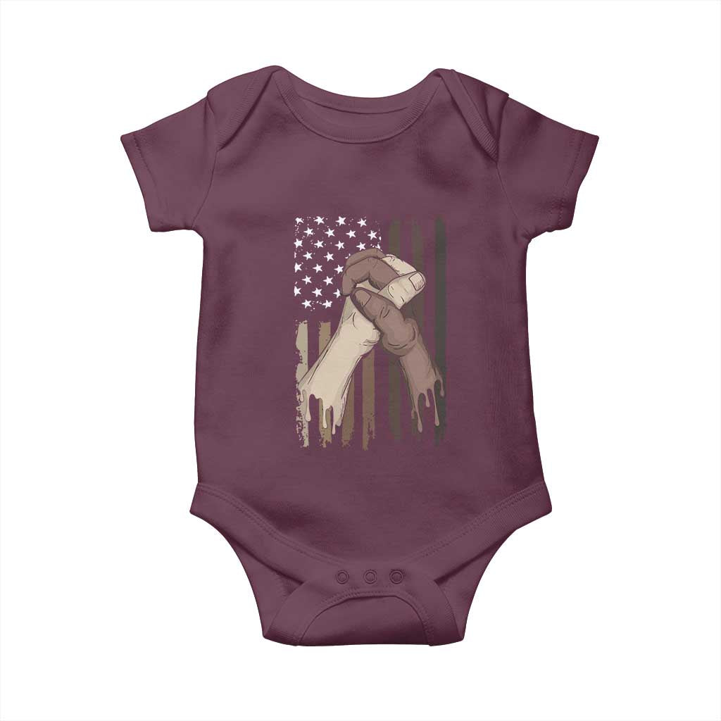 Black American Baby Onesie US Flag Holding Hands