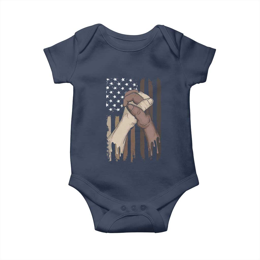 Black American Baby Onesie US Flag Holding Hands