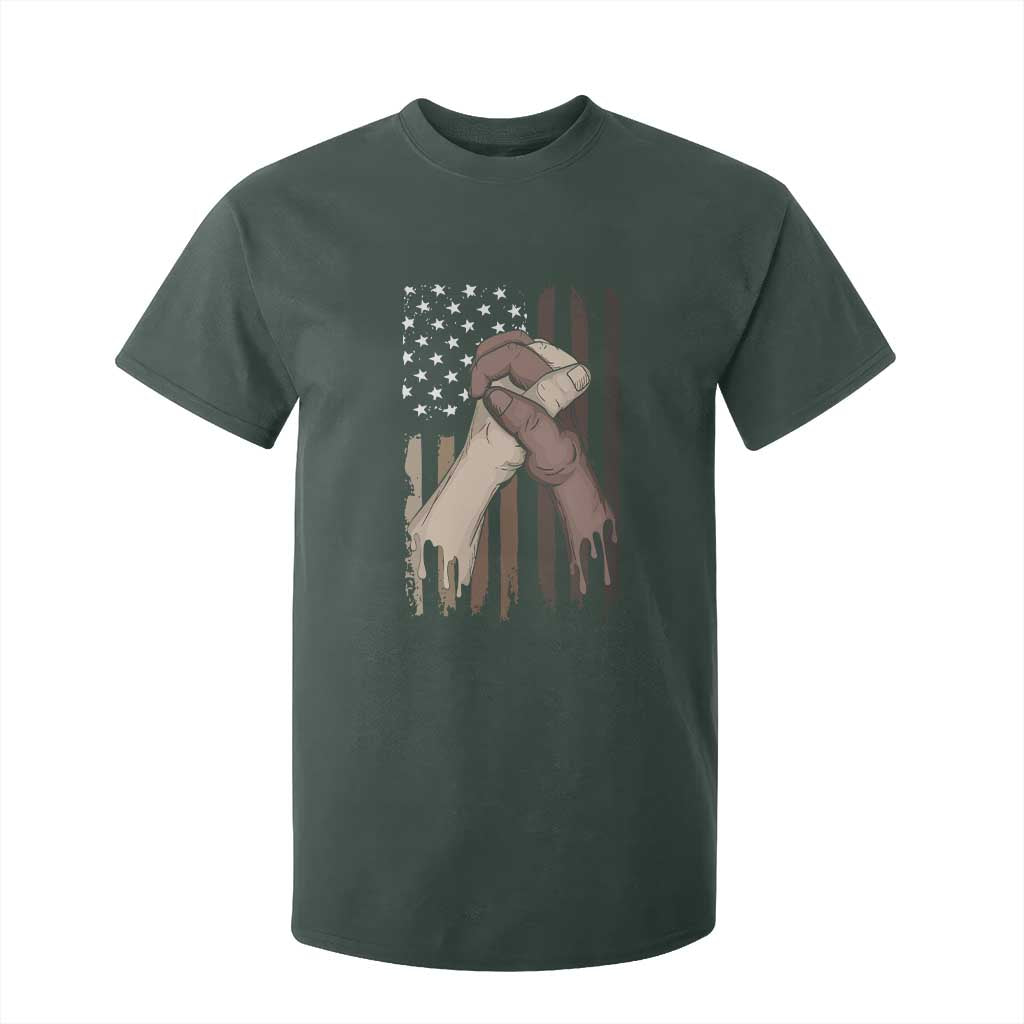 Black American T Shirt For Kid US Flag Holding Hands
