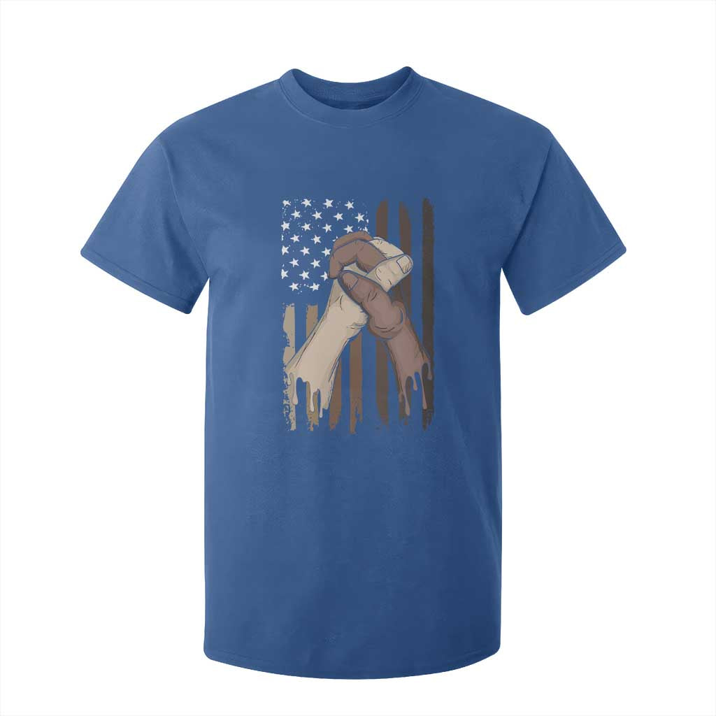 Black American T Shirt For Kid US Flag Holding Hands