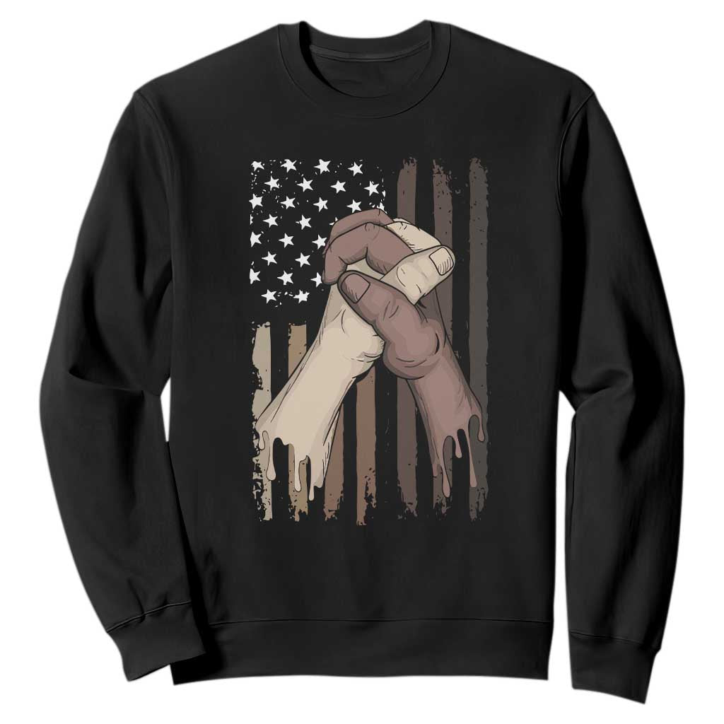 Black American Sweatshirt US Flag Holding Hands