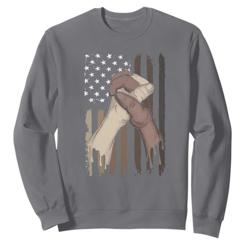 Black American Sweatshirt US Flag Holding Hands