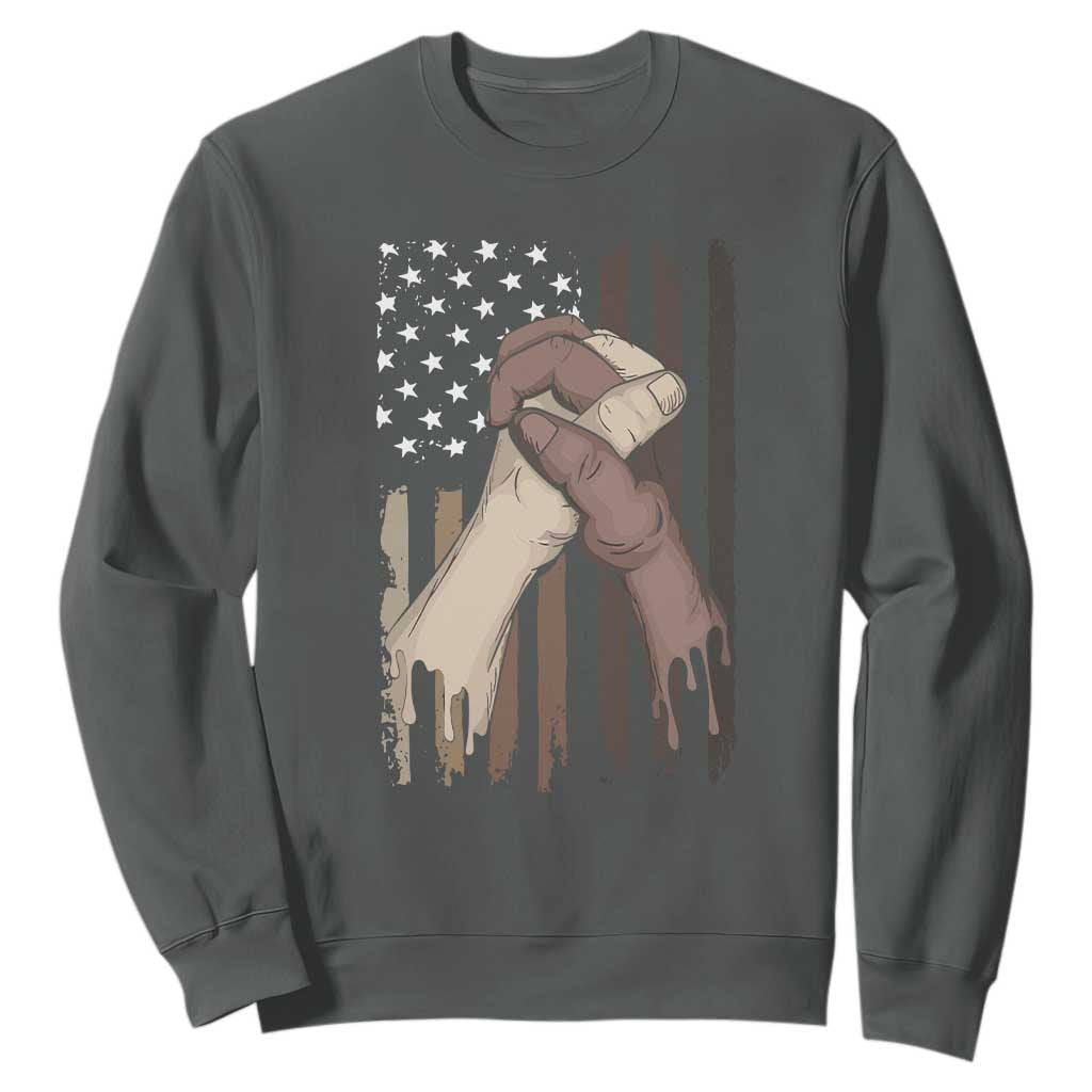 Black American Sweatshirt US Flag Holding Hands