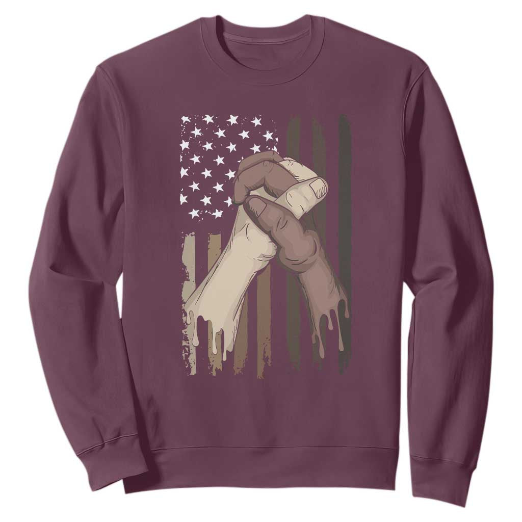 Black American Sweatshirt US Flag Holding Hands