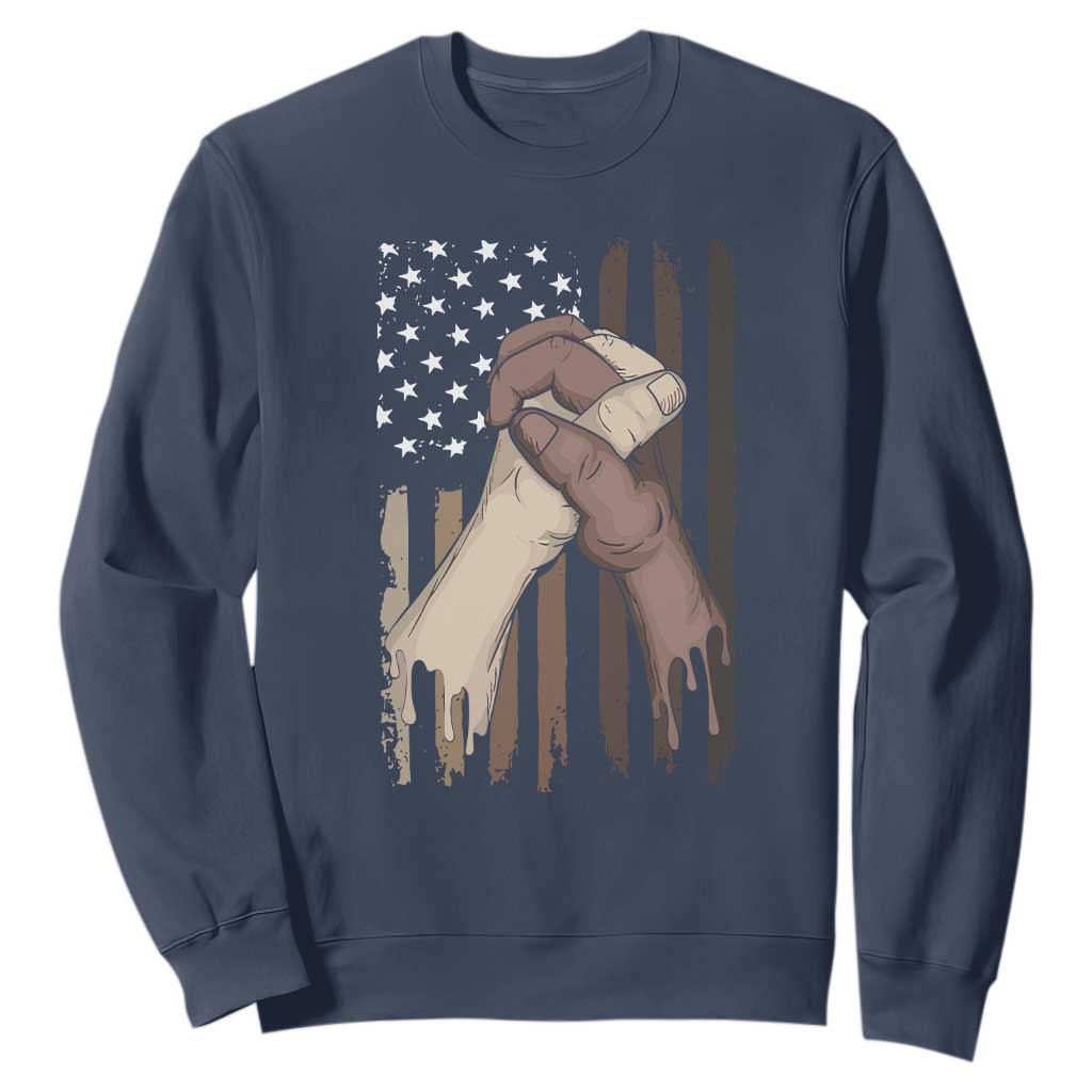 Black American Sweatshirt US Flag Holding Hands