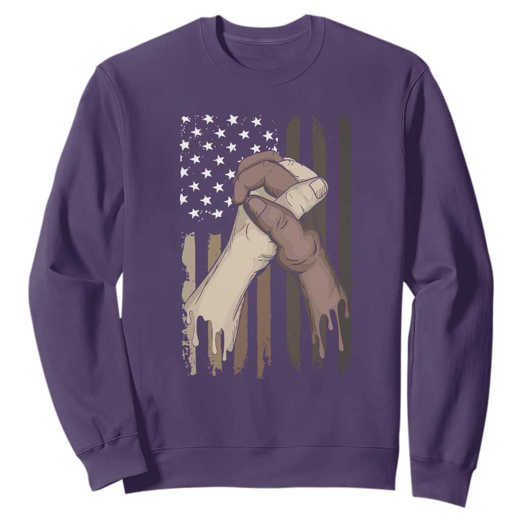 Black American Sweatshirt US Flag Holding Hands