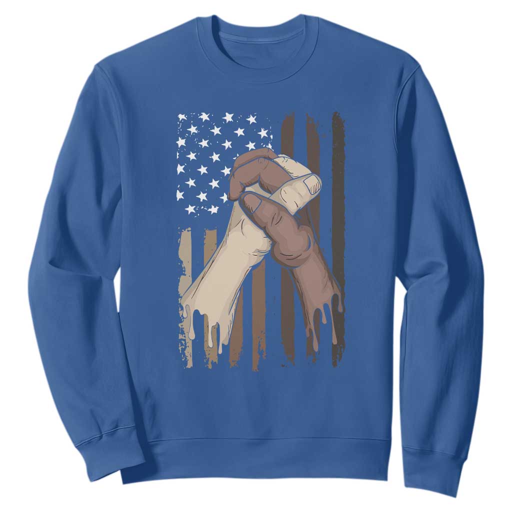 Black American Sweatshirt US Flag Holding Hands