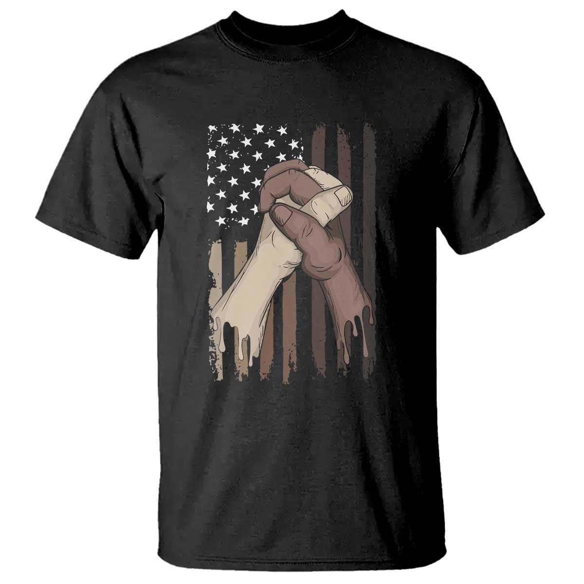 Black American T Shirt US Flag Holding Hands