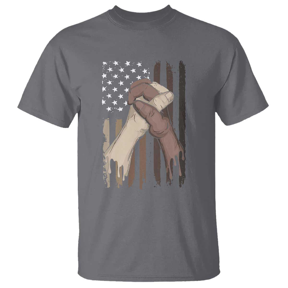 Black American T Shirt US Flag Holding Hands