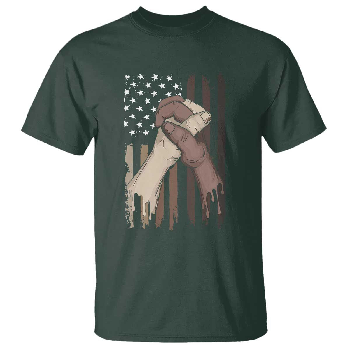 Black American T Shirt US Flag Holding Hands