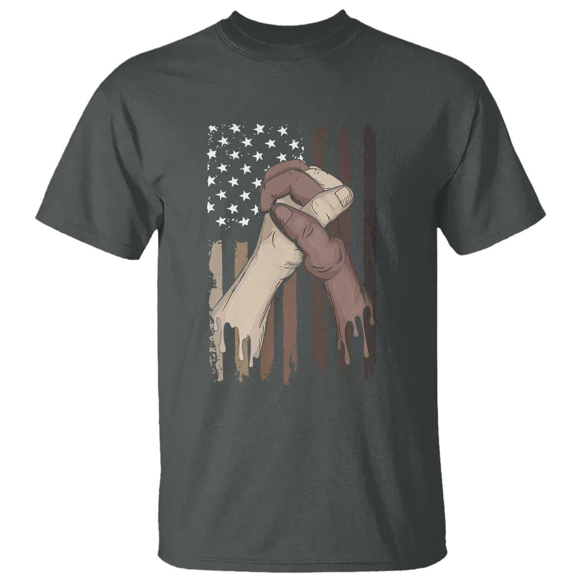 Black American T Shirt US Flag Holding Hands